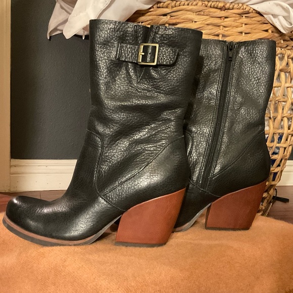 Kork-Ease Women's Turner Mid-Calf Boots Black Leather Block Heel - Picture 2 of 5